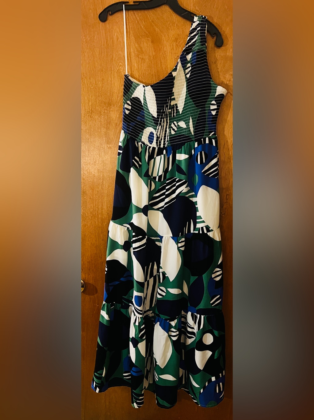 Sugarlips Green, Blue & White Abstract Tiered Maxi Skirt